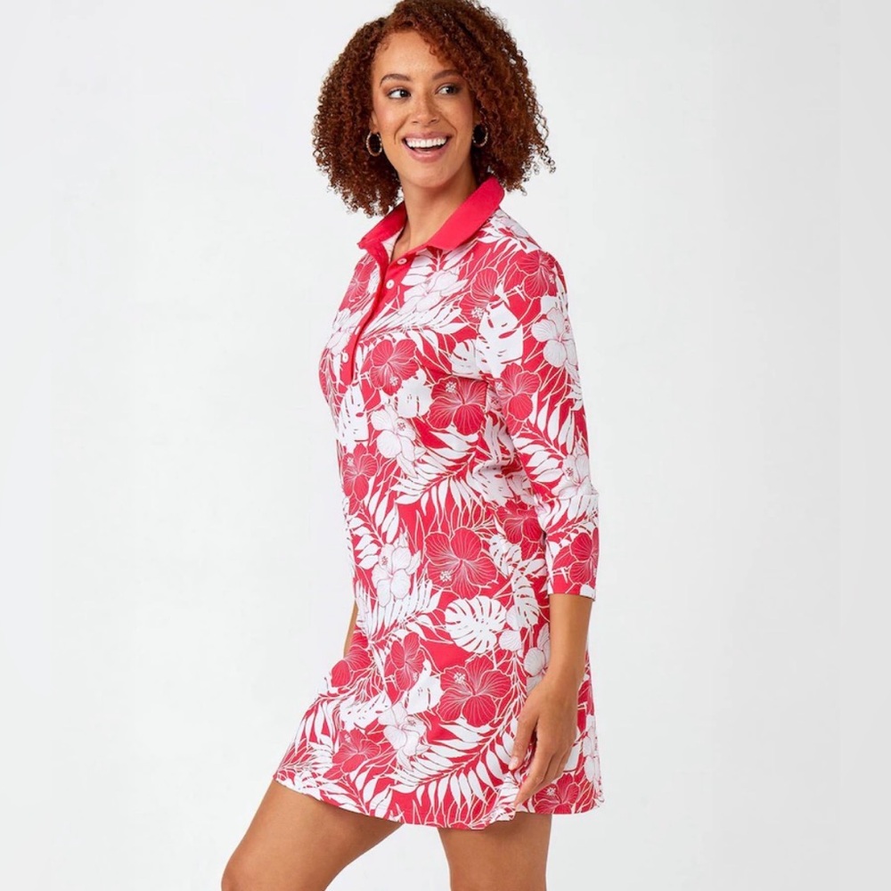 Charlie Paige Red & White Floral Polo Swim Cover-Up